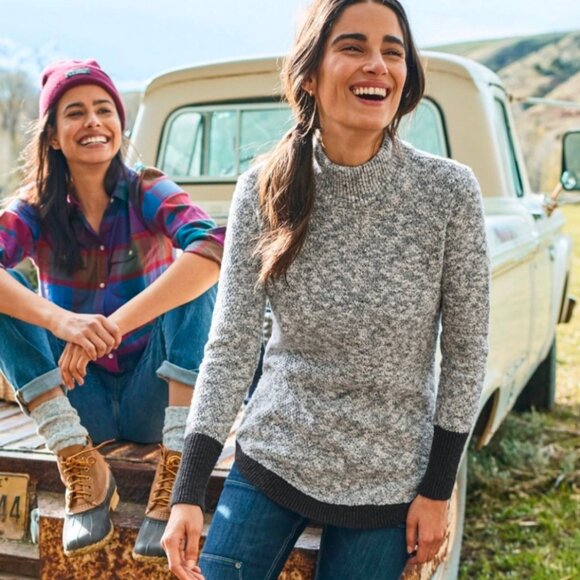 L.L. Bean Sweaters - L.L. Bean Signature Cotton/Linen Ragg Sweater, Women's Large, Gray Black